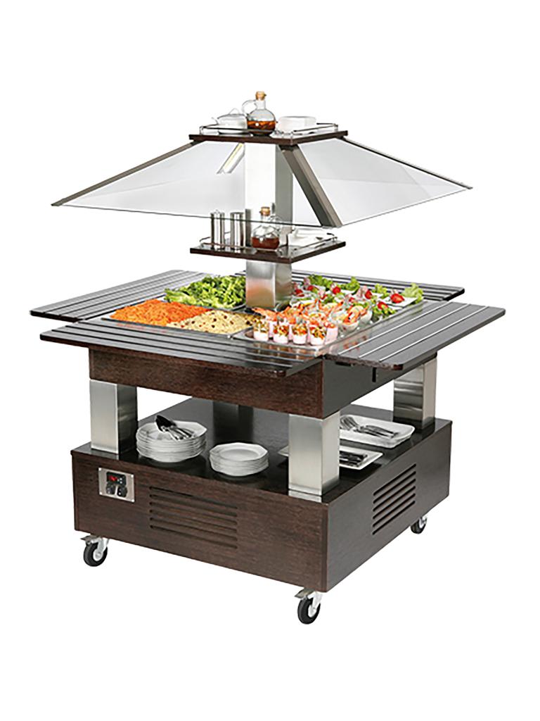 Bar à salade - H 154 x 144,5 x 144,5 CM - 99 KG - 220 - 240 V - 500 W - Statique - R290A - Bois Wengé - +2°C / +10°C - Roller Grill - 304180