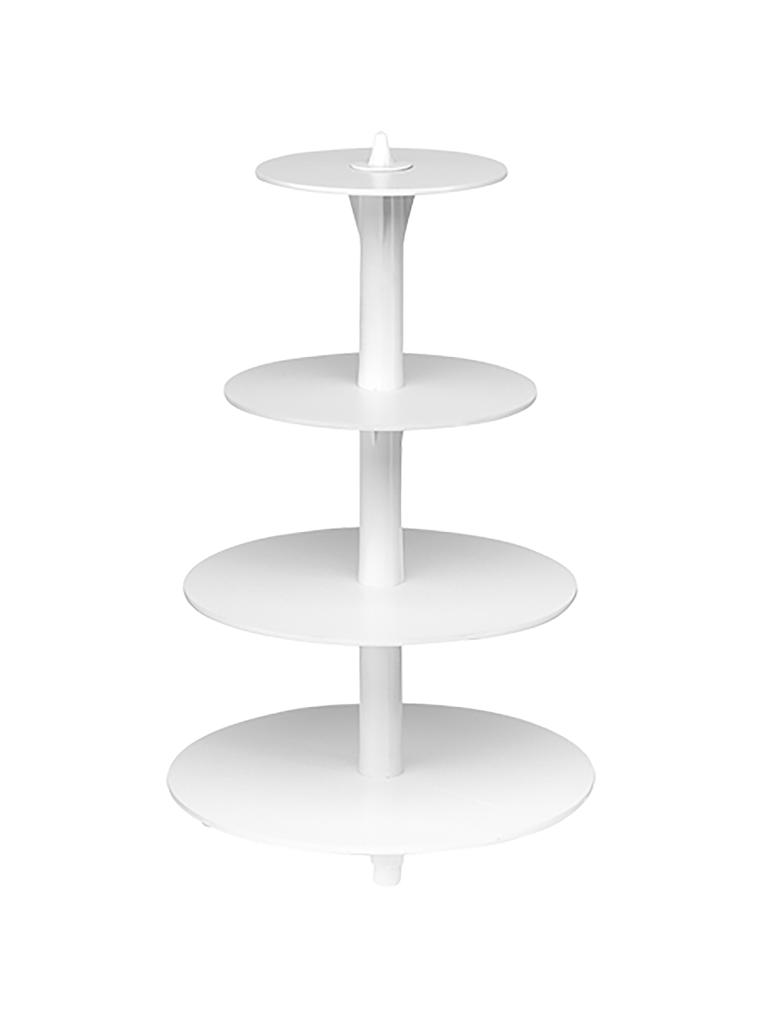 Présentoir à Gâteau Etages-4X - H 53 CM - 1.11 KG - Ø34 CM - Plastique - Blanc - 050031