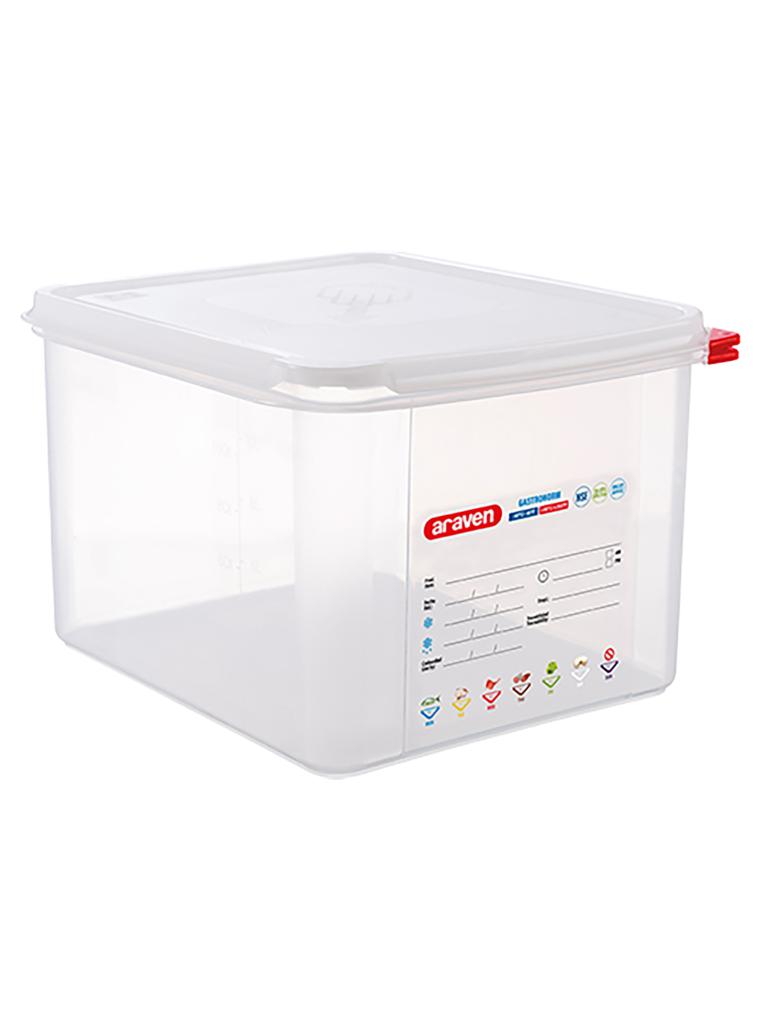 Boîte alimentaire - 1/2 GN - 12,5 Litre - H 20 x 32,5 x 26,5 CM - Polypropylène - Transparent - -40°C / +95°C - Hermétique Verrouillable - Araven - 962321