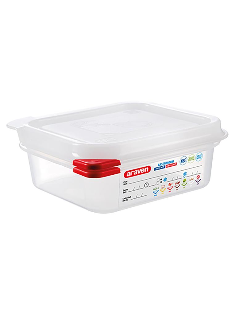 Boîte Alimentaire - 1/6 GN - 1.1 Litre - H 6.5 x 17.6 x 16.2 CM - Polypropylène - Transparent - -40°C / +95°C - Hermétique Verrouillable - Araven - 962364