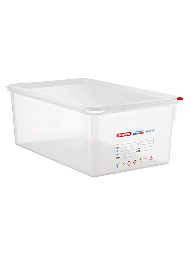Boîte Alimentaire - 1/1 GN - 27.5 Litre - H 20 x 53 x 32.5 CM - Polypropylène - Transparent - -40°C / +95°C - Hermétique Verrouillable - Araven - 962311