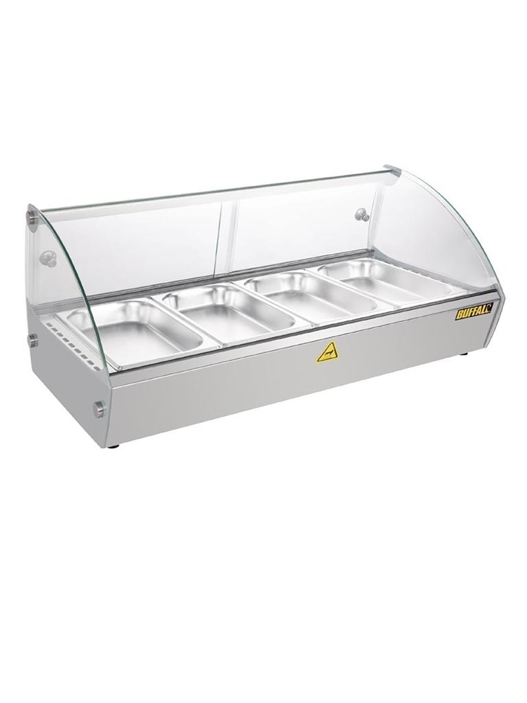 Vitrine chaude - 4 x GN 1/3 - H 33,6 x 77,3 x 42 CM - 230 V - Inox/Verre - Buffle - CW147