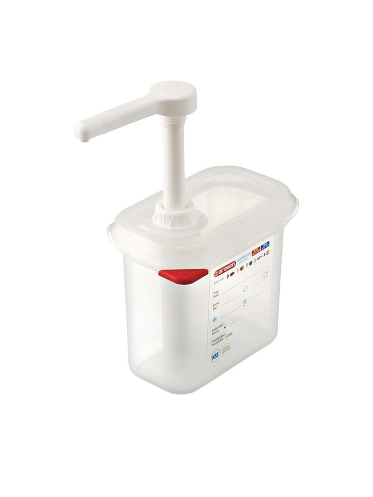 Distributeur de sauce - GN 1/9 - 1,5 Litre - H 19 x 17,6 x 10,8 CM - Polypropylène - Araven - CR821