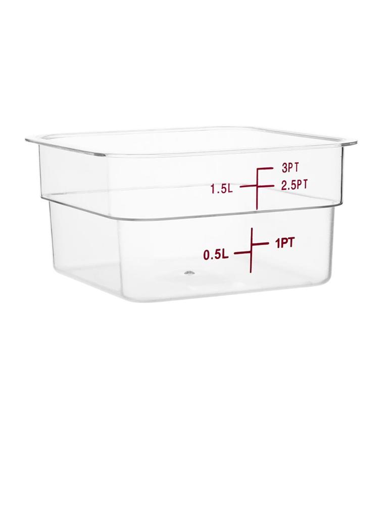 Boîte alimentaire - 1,5 Litre - Transparent - H 9,5 x 18,3 x 18,3 CM - Polycarbonate - Hygiplas - CF020