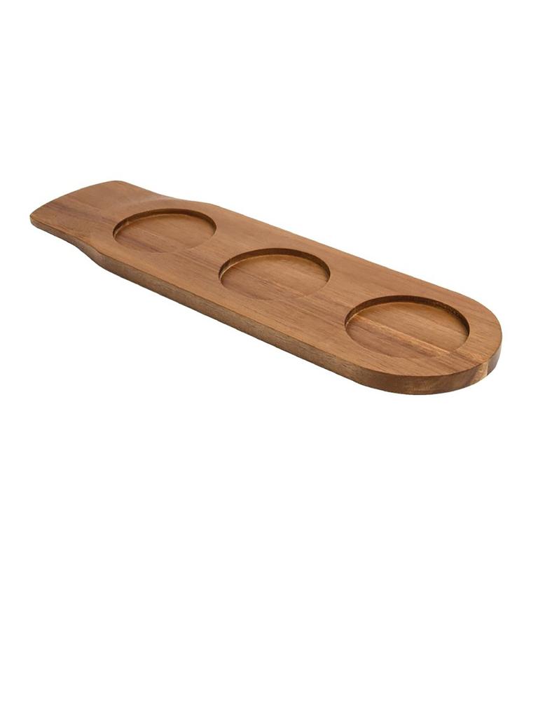 Planche de service - 3 Ramequins - H 1,6 x 14 x 48 CM - Bois d'acacia - Olympia - GF208
