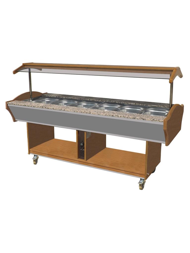 Buffet chaud - 6 x GN 1/1 - H 85/135 x 220 x 90 CM - Poignée combi - 7077.0030