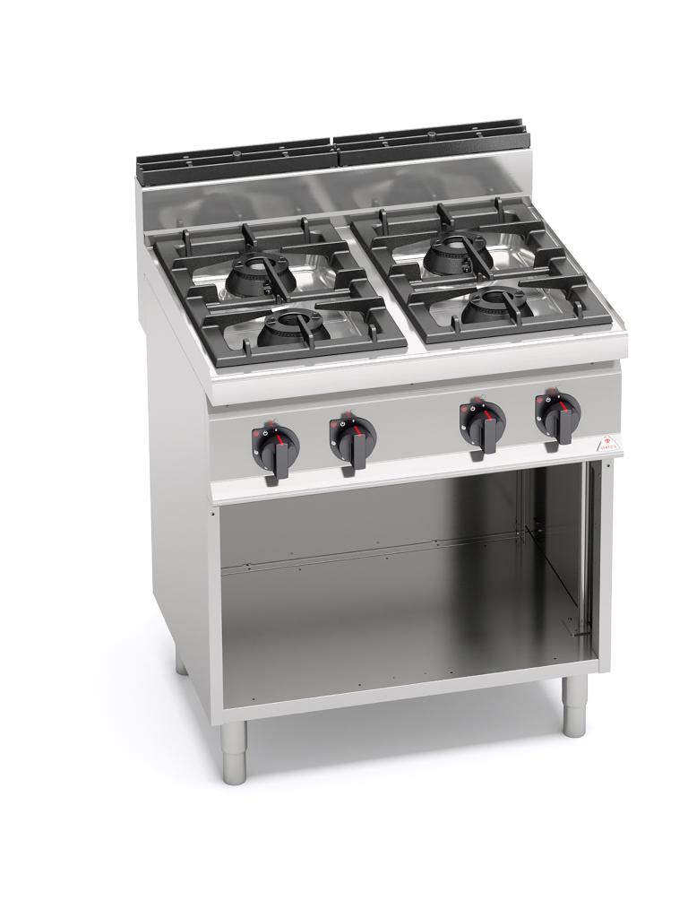 Cuisinière à gaz de restauration - 4 brûleurs - Puissance max - Berto's - G7F4MP