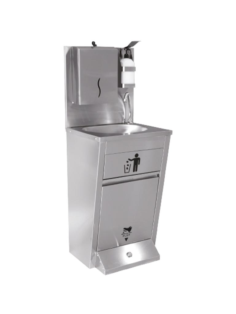 Lave main - Poubelle avec commande au pied - Distributeur de papier - Inox - G-Line