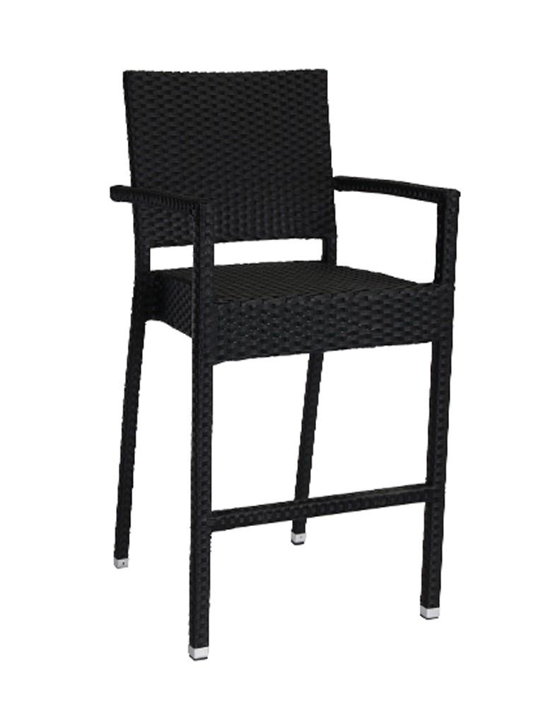 Tabouret de bar terrasse - Mezza - Noir - Accoudoir - Tressage plat - G-Line
