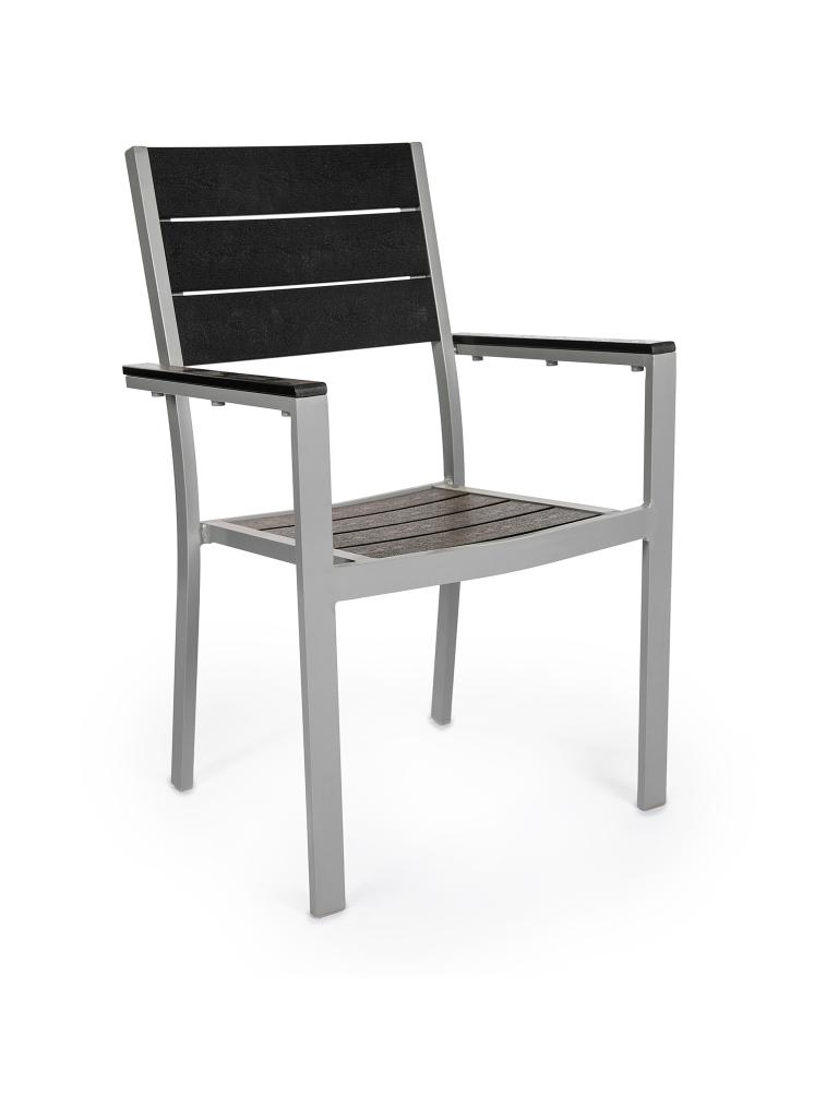 Chaise de terrasse - Oakland - Aspect bois noir / Gris clair - H 89 x 56 x 56,5 CM - Aluminium - G-Line