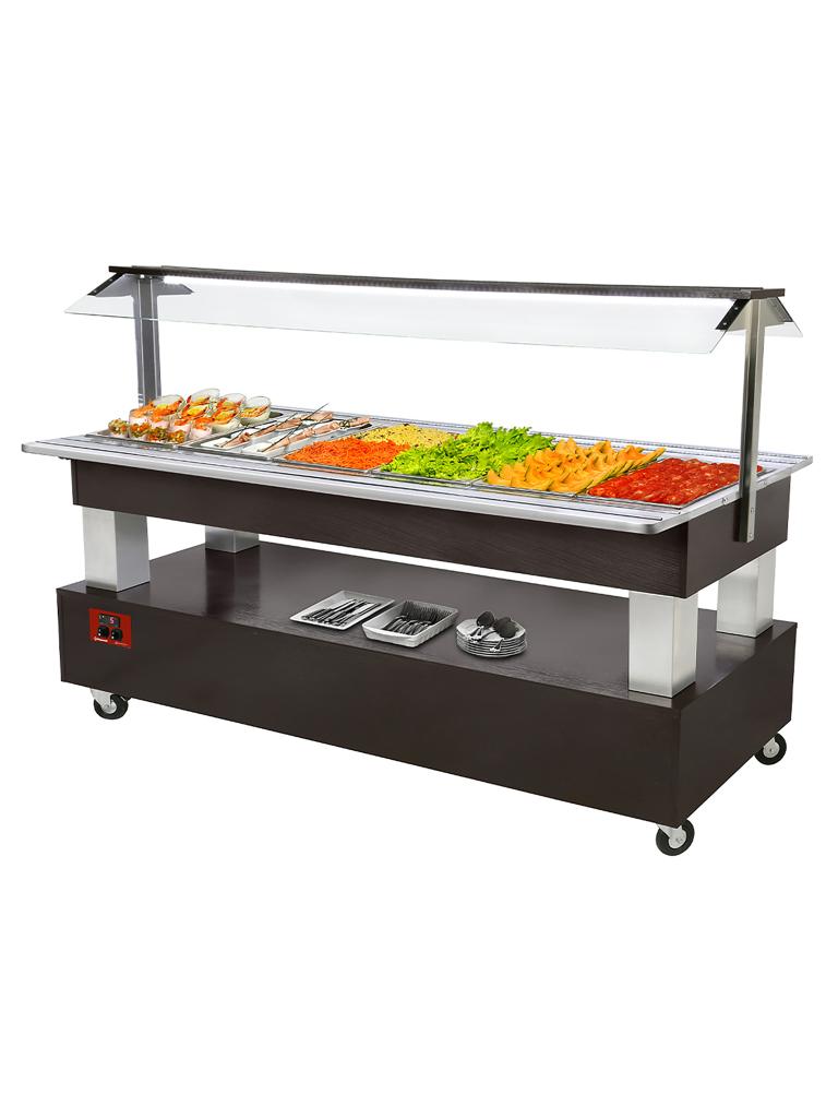 Buffet Réfrigéré - 6 x 1/1 GN - Bois Wengé - H 137 x 207 x 66 CM - Diamant - BSB/6N-B1-R2