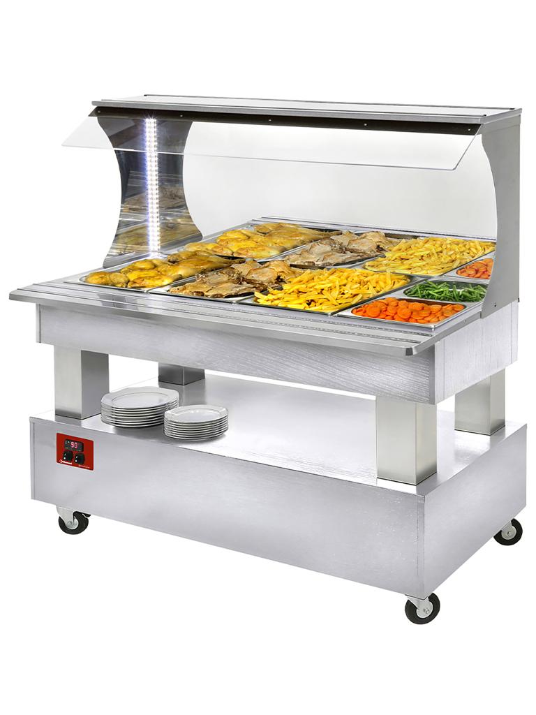 Buffet chaud - 4 x GN 1/1 - Bois blanc - H 140,5 x 149,5 x 69 CM - Diamant - ABM/4N-A1