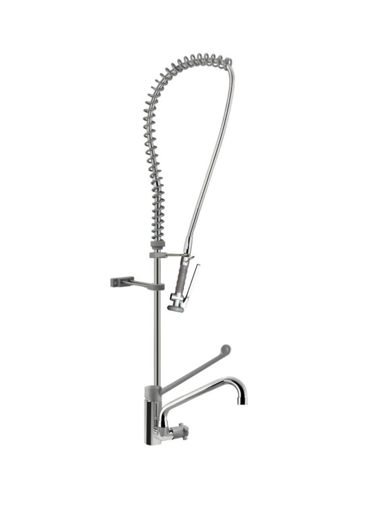 Douchette prélavage - Robinet - Modèle haut - Commande au coude - Fixation murale - Inox - G-Line