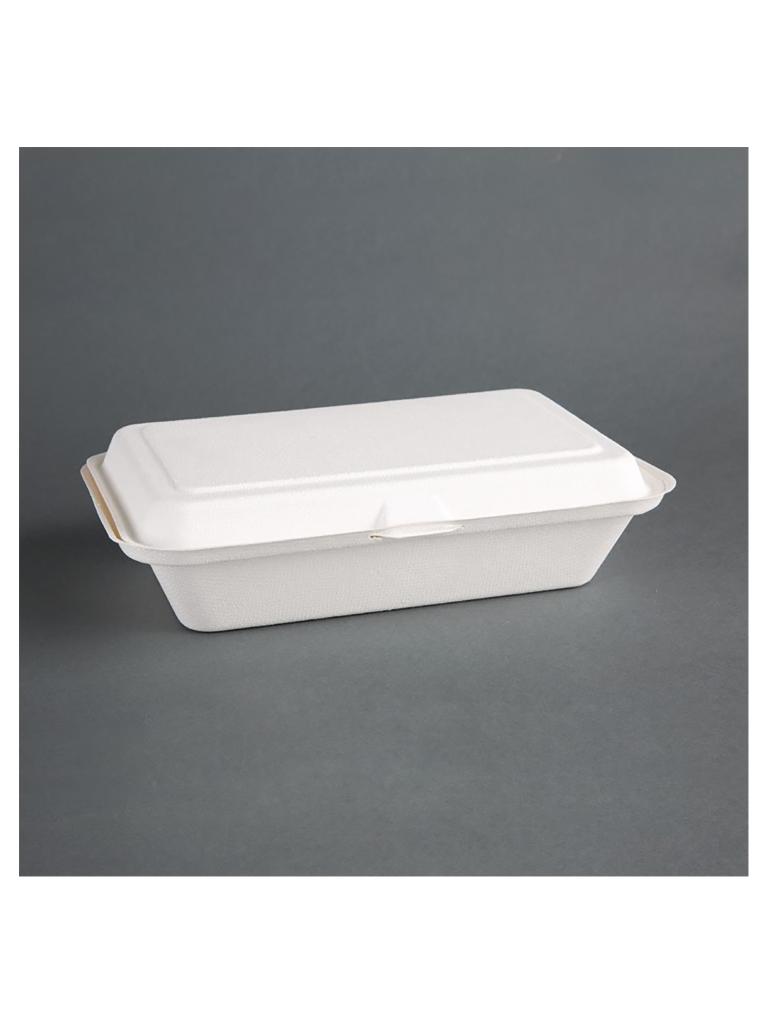 Boîtes repas jetables - 0,7 Litre - 250 pièces - H 6,4 x 24,8 x 16,1 CM - Bagasse - Fiesta Green - DW249