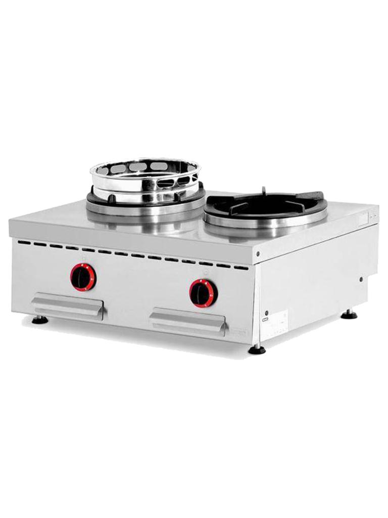 Brûleur Wok - 2 Brûleurs - 2 x 13kW - Acier Inoxydable - Diamant - WGX2-8/T