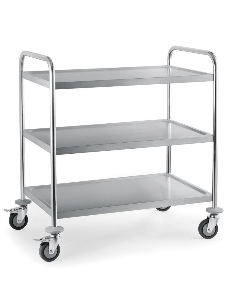Chariot de service en inox - 3 niveaux - Soudé extra robuste - G-Line