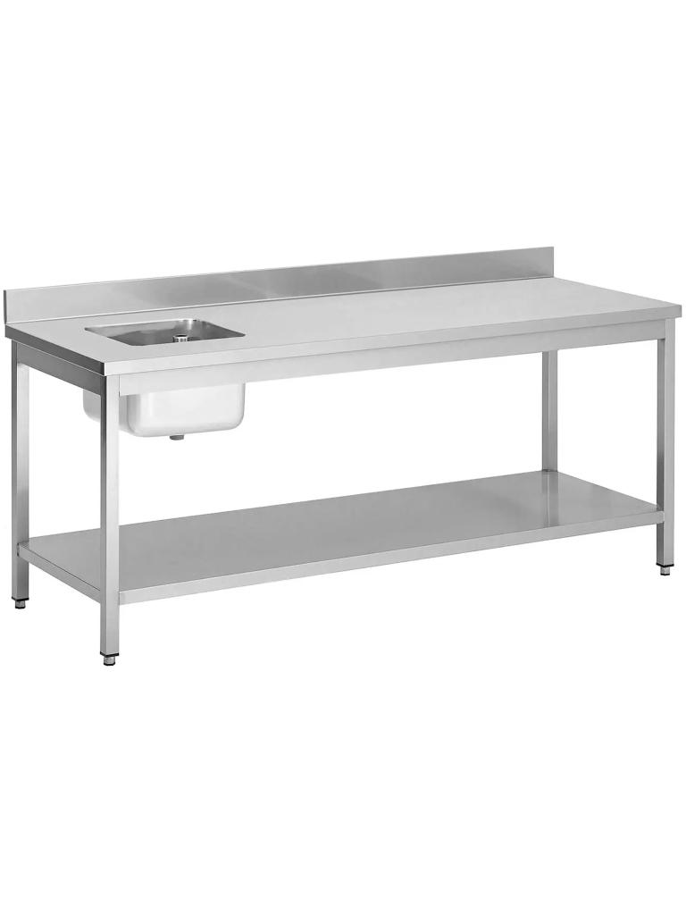 RVS Cheftafel - 1 Bak Links - Met Onderschap - Opstaande Rand - G-Line