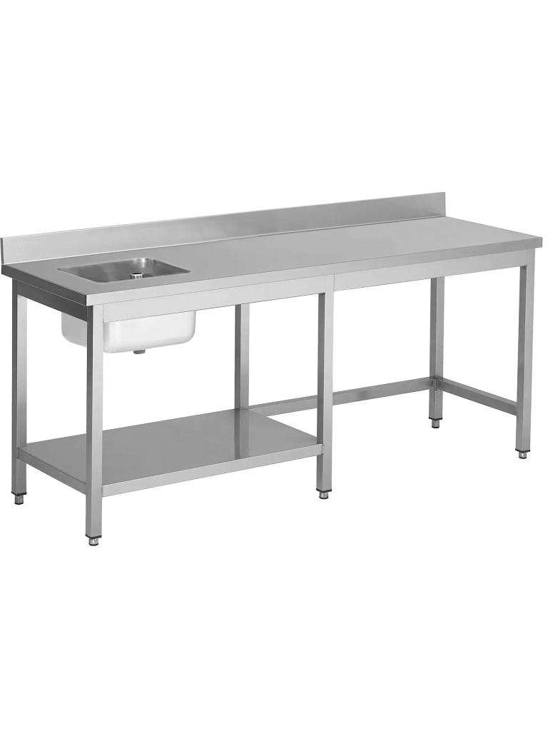 RVS Cheftafel - 1 Bak Links - Half Onderschap Links - Opstaande Rand - G-Line