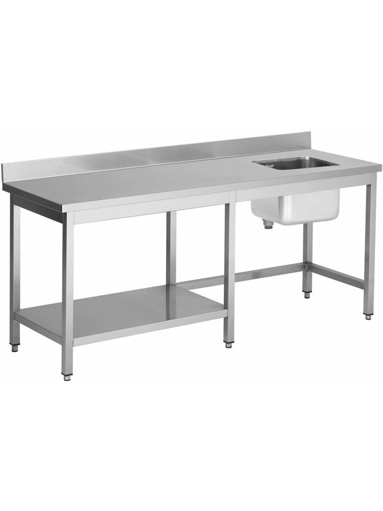 RVS Cheftafel - 1 Bak Rechts - Half Onderschap Links - Opstaande Rand - G-Line
