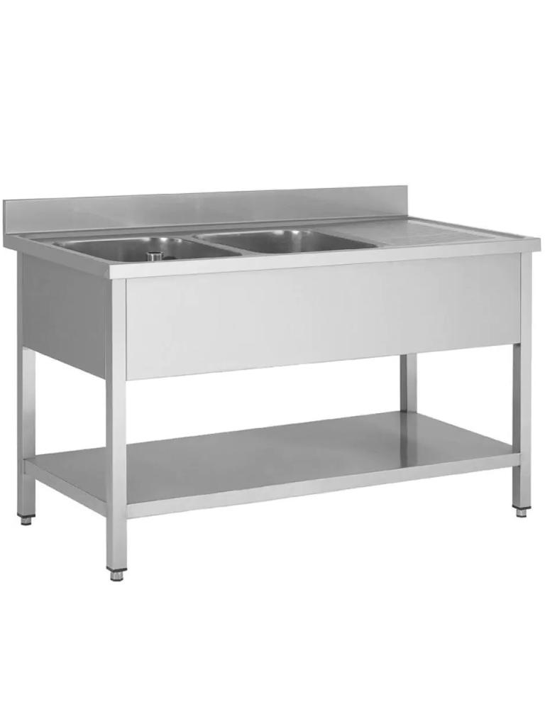 Evier Restauration Inox - 2 Bacs Gauche - Avec Tablette Inférieure - G-Line