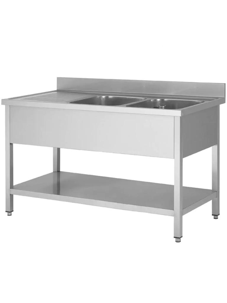 Evier Restauration Inox - 2 Bacs Droite - Avec Tablette Inférieure - G-Line