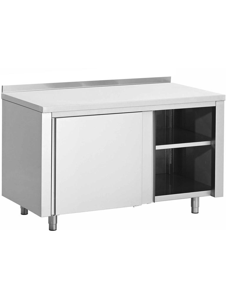 Table de travail fermée en acier inoxydable - Portes coulissantes - Bord surélevé plat 4 CM - G-Line