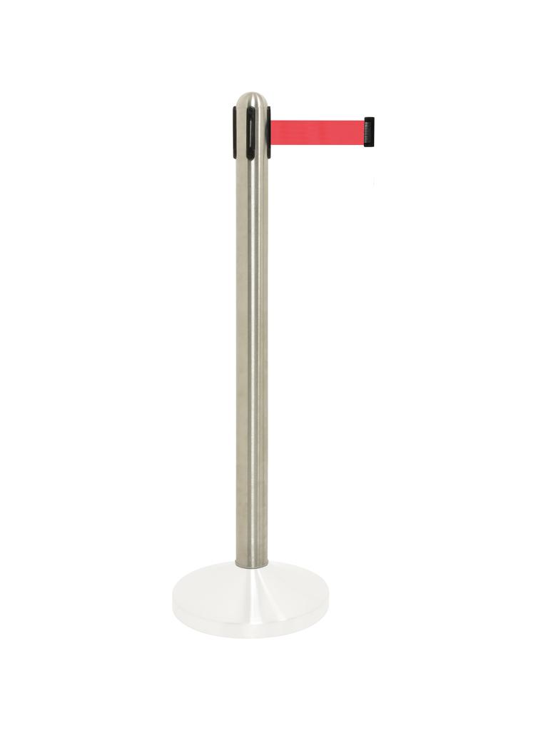 Poteau de barrière - Cordon rouge - Extensible - Argenté - Inox - Securit