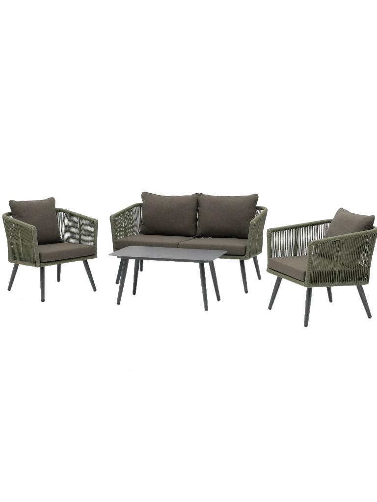 Ensemble de salon Lille - 4 pièces - Rotin Vert Olive / Anthracite - G-Line
