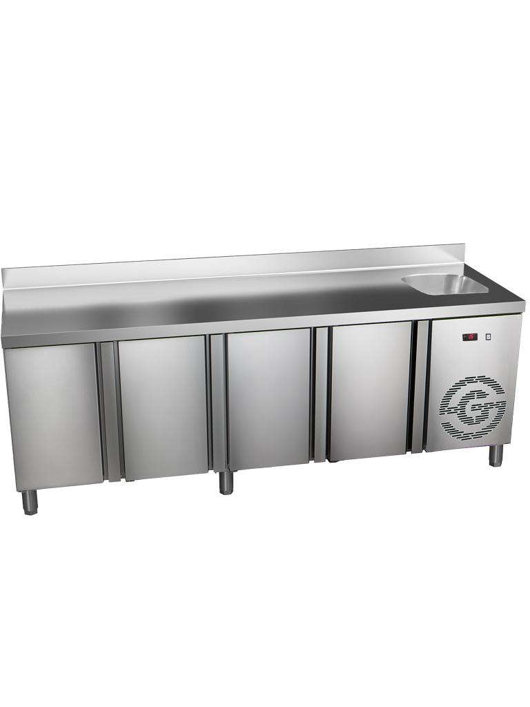 Etabli réfrigéré 4 portes - avec évier - avec rebord surélevé - G-Line