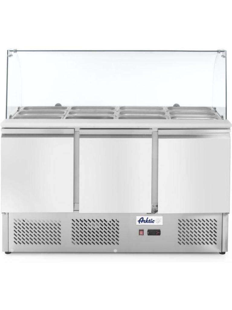 Saladette 3 portes et vitrine vitrée 380L - Inox - H 130 X 70 X 136.5 CM - Arktic - 232798