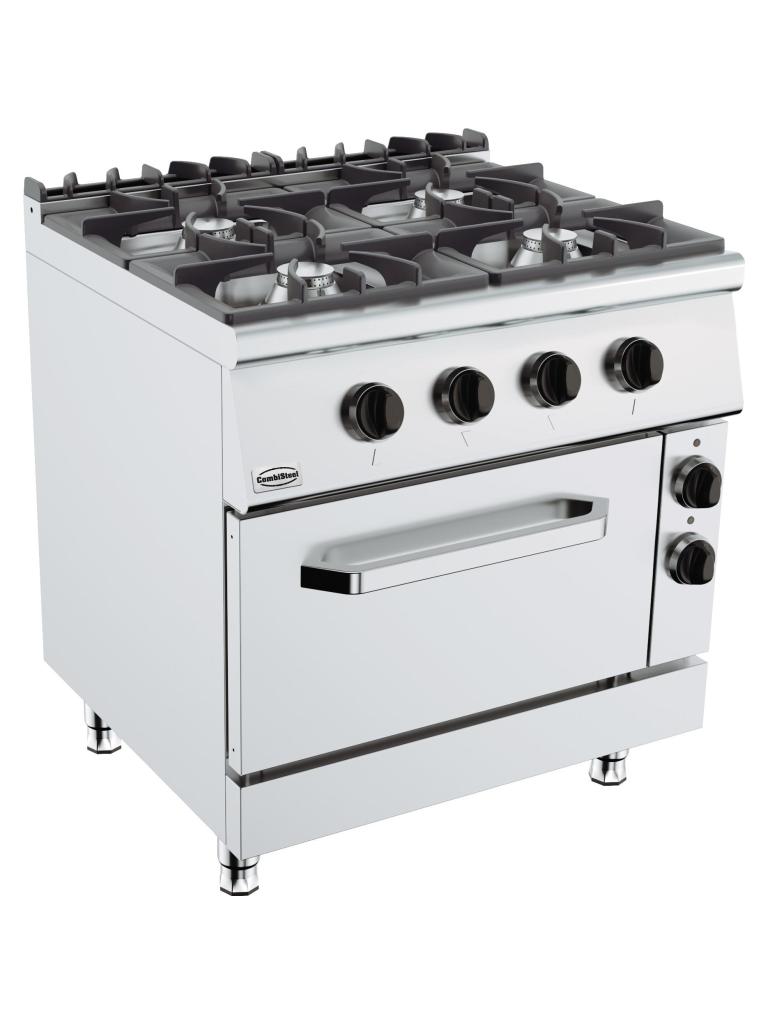 Fornuis - Gas - 4 Pitten - Elektrische Oven - Staand Model - 400V - H 90 x B 80 x D 90 CM - Combisteel