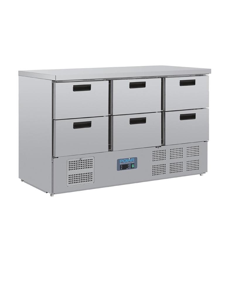 Etabli réfrigéré - 6 x 1/1 GN - 368 Litres - 6 tiroirs - H 87 x 137 x 70 CM - 230 V - Inox - Polar - CR711