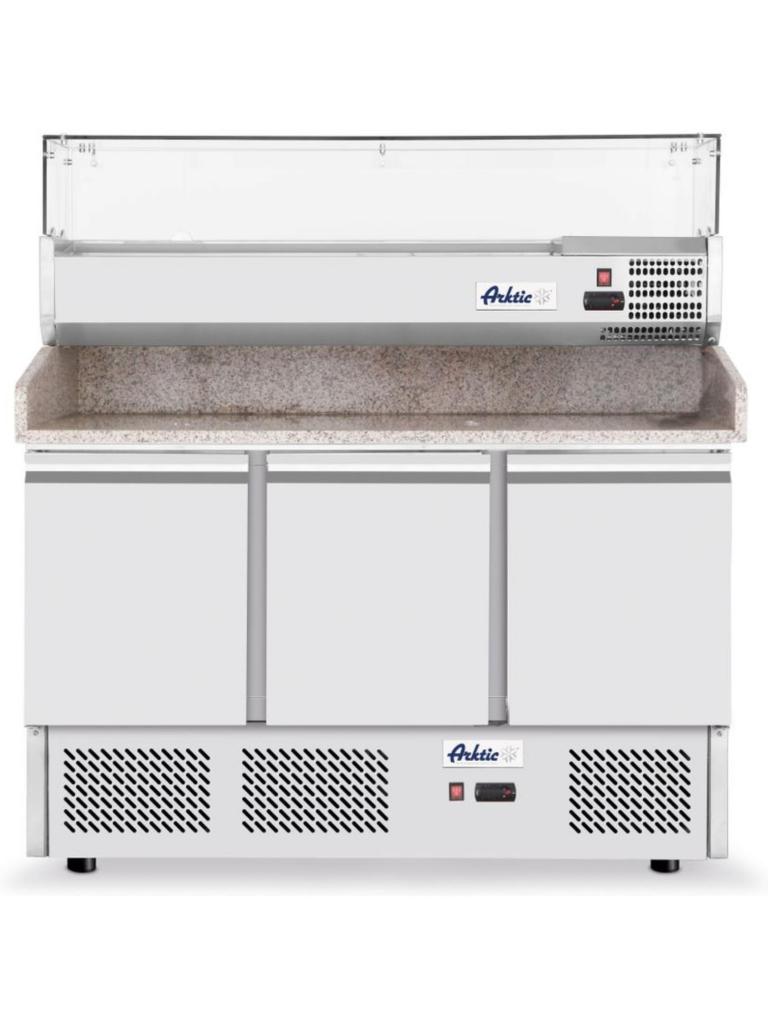 Etabli à pizza 3 portes et vitrine réfrigérée 380+40L - Inox - H 128.5 X 70 X 140.5 CM - Arktic - 232033