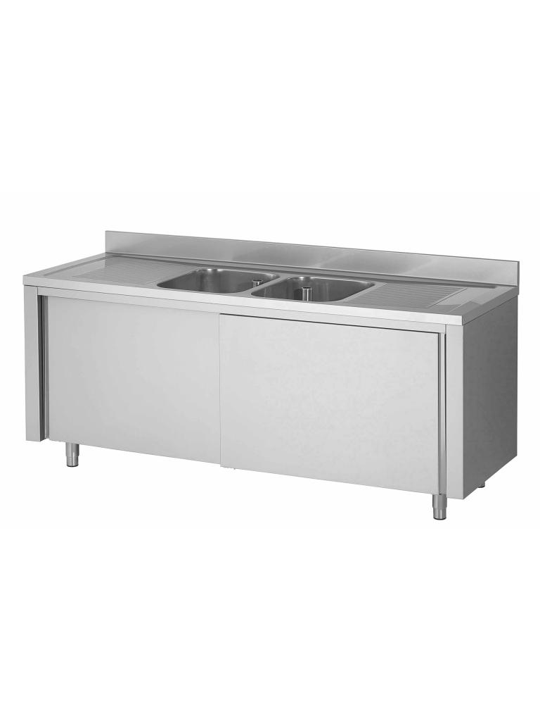 Evier inox fermé - Portes coulissantes - 2 bacs au centre - G-Line