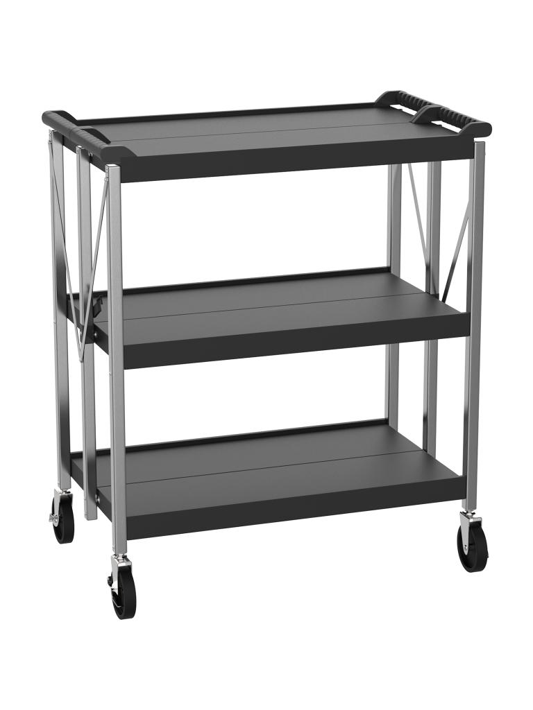 Chariot de service - 3 Niveas - Pliable - Inox/Plastique Noir - G-Line