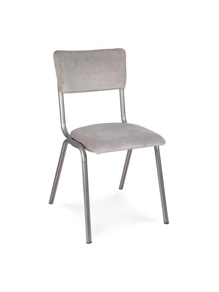Chaise de restauration - Old School - Métal Vintage - Velours Gris Clair - G-Line