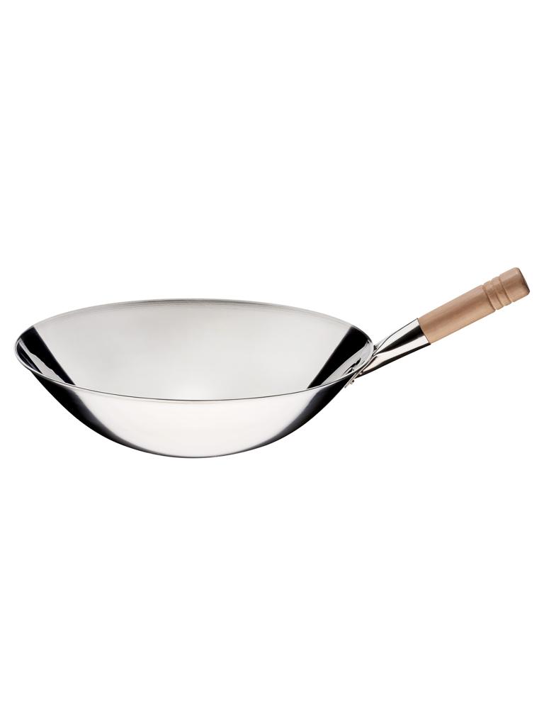 Wok - Ø40 x H 12 CM - Acier - Poli - Manche bois - G-Line
