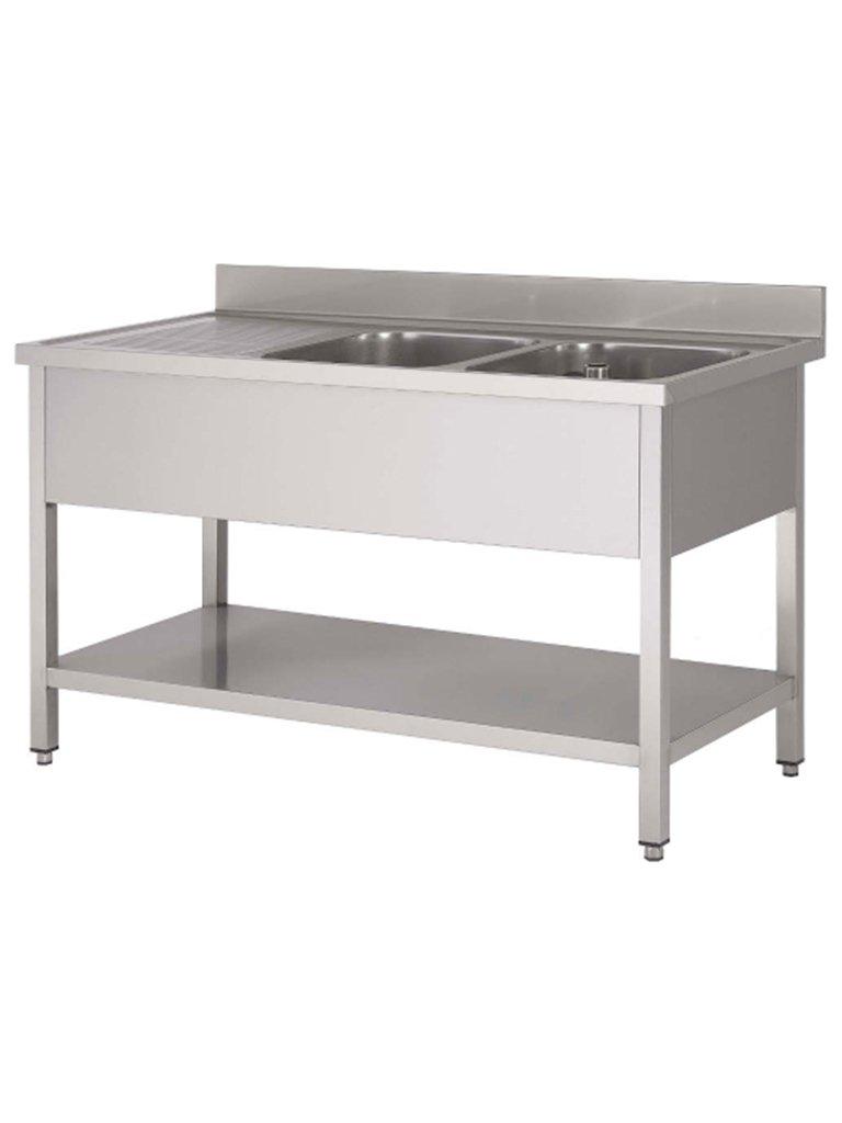 Table de rinçage traiteur en acier inoxydable - 2 plateaux à droite - Avec châssis - Démontable - G-Line