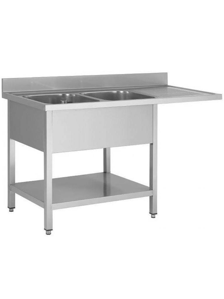 Table de rinçage en acier inoxydable pour lave-vaisselle - 2 plateaux à gauche - avec support de fond - démontable - G-Line