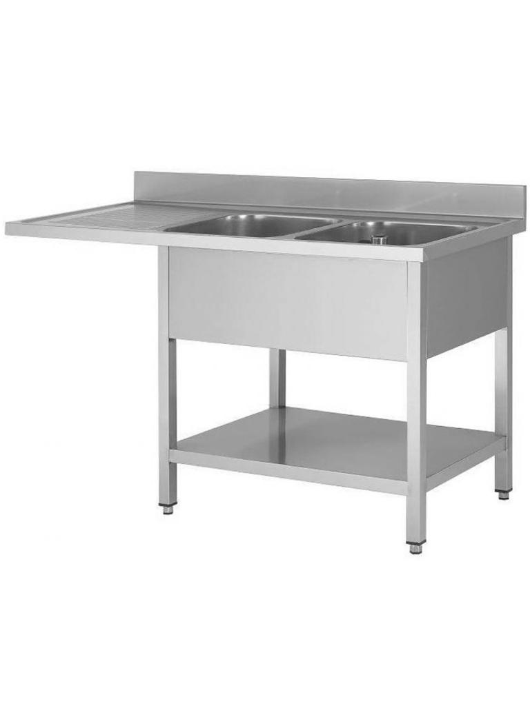 Table de rinçage en acier inoxydable pour lave-vaisselle - 2 plateaux à droite - avec support de fond - démontable - G-Line