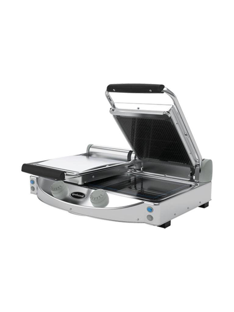 Contact grill Duo - H 17.6 x 61.7 x 45.9 CM - 17 KG - 220-240 V - 3000 W - Inox - Nervuré / Lisse - +120°C / +400°C - Céramique - SpidoCook - 596055