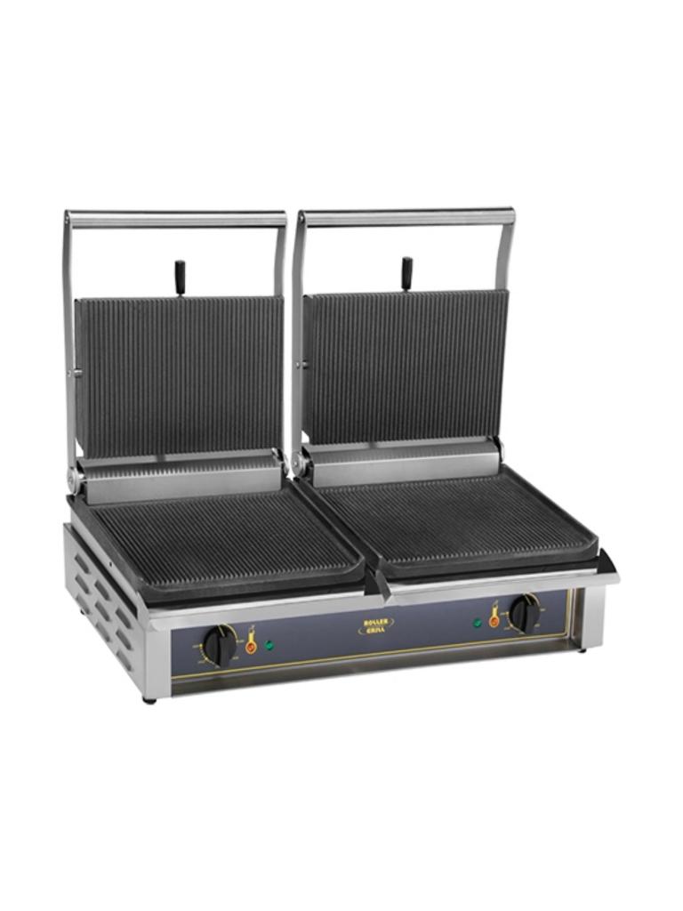 Gril de contact Paninidouble - H 22 x 83,5 x 38,5 CM - 34 KG - 220 - 240 V - 3000 W - Fonte - Striée - +0°C / +300°C - Roller Grill - 304063
