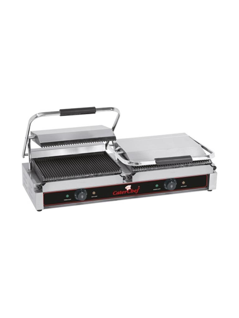 Grille de contact Duettogrande - H 19,3 x 84 x 32 CM - 33 KG - Sans - Prise V - 2200 W - Fonte - Nervurée - +50°C / +300°C - Caterchef - 688425