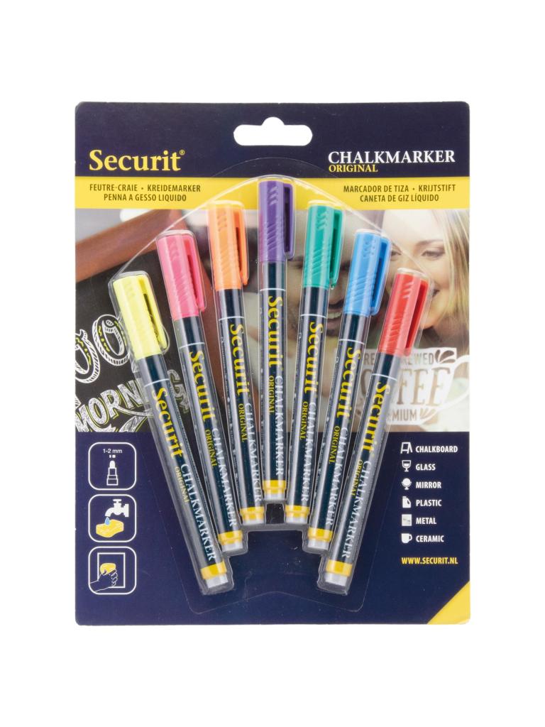 Marqueur craie - Blister - 7 Couleurs - 1-2 MM - Securit
