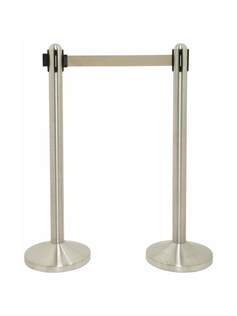 Ensemble de barrières - Tirette grise - Extensible - Avec base - Argenté - Acier inoxydable - H 100 CM - Securit