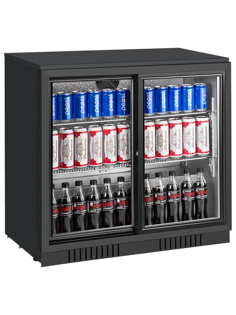 Réfrigérateur porte vitrée - 210 Litre - 2 portes coulissantes - Noir - G-Line