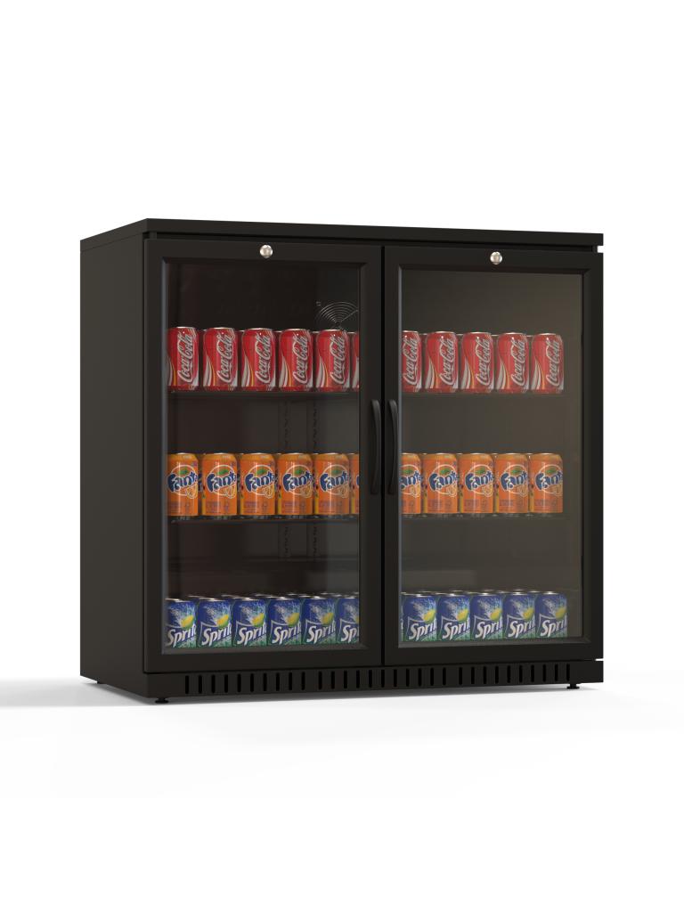 Réfrigérateur bar - Porte vitrée - 2 portes - 158 Litres - Intérieur noir - H 95 x L 90 x P 57 CM - G-Line