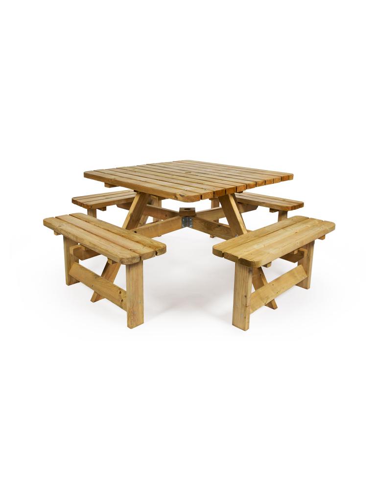 Table de pique-nique - Qualité lourde - Carrée - 220 x 220 CM - Bois - G-Line
