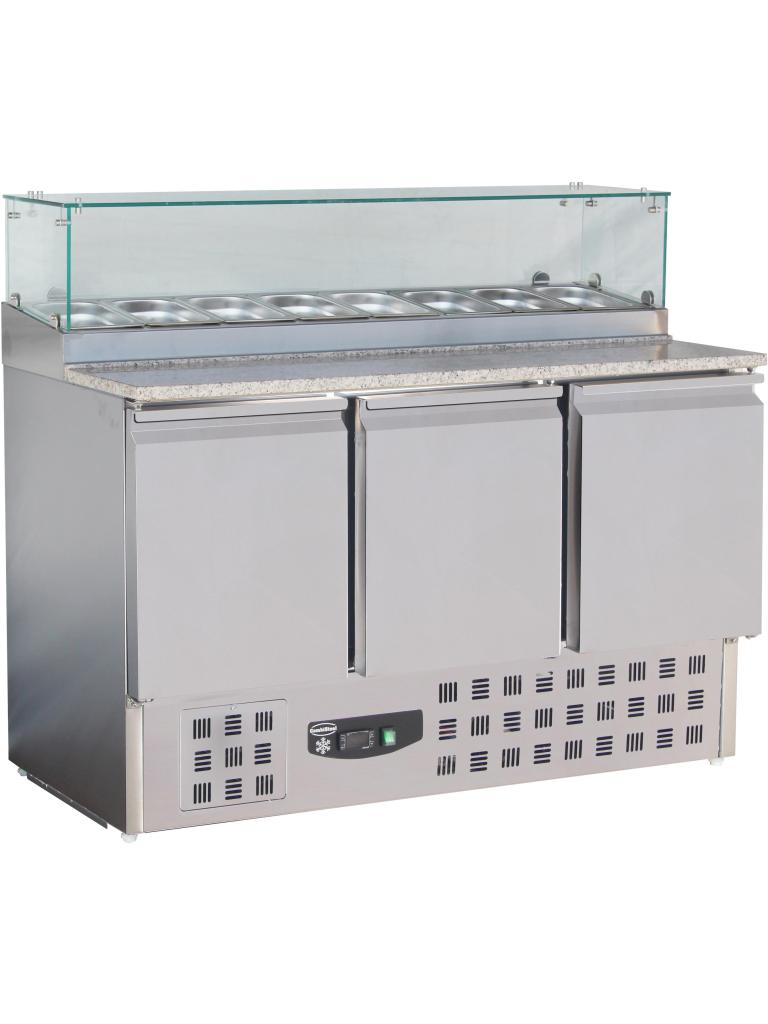 Etabli à pizza - 3 portes - H 118 x 136,8 x 70 CM - 230V - GN 1/1 - Poignée combi - 7450.0220