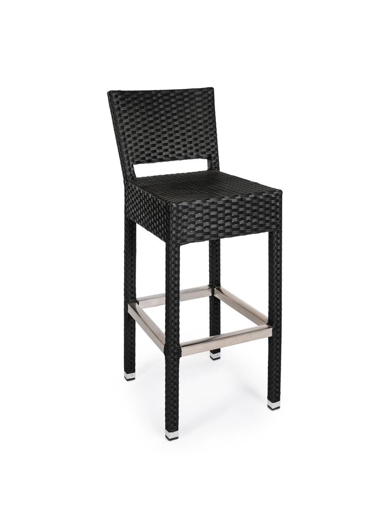 Tabouret de bar terrasse - Mezza - Noir - Dossier - Tissage plat - G-Line